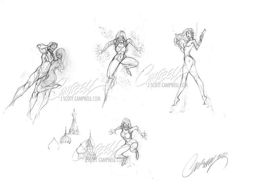 Original Art: Black Widow #1, Black Cat #12 & Spider-Woman #1 Prelims