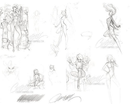 (ADD DESCRIPTION) Original Art: Black Cat #1 Retail Variant and more Prelims